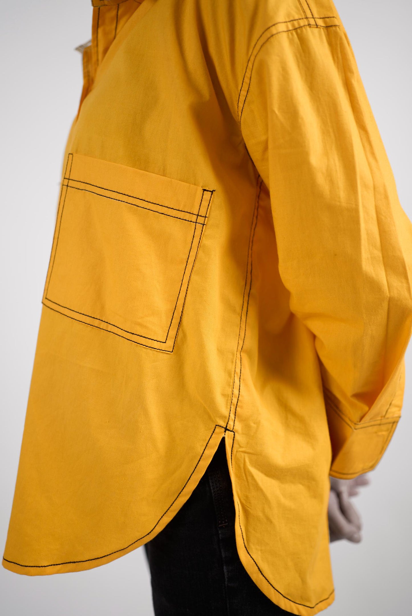 Yellow cotton oversized shirt with contrast thread detailing