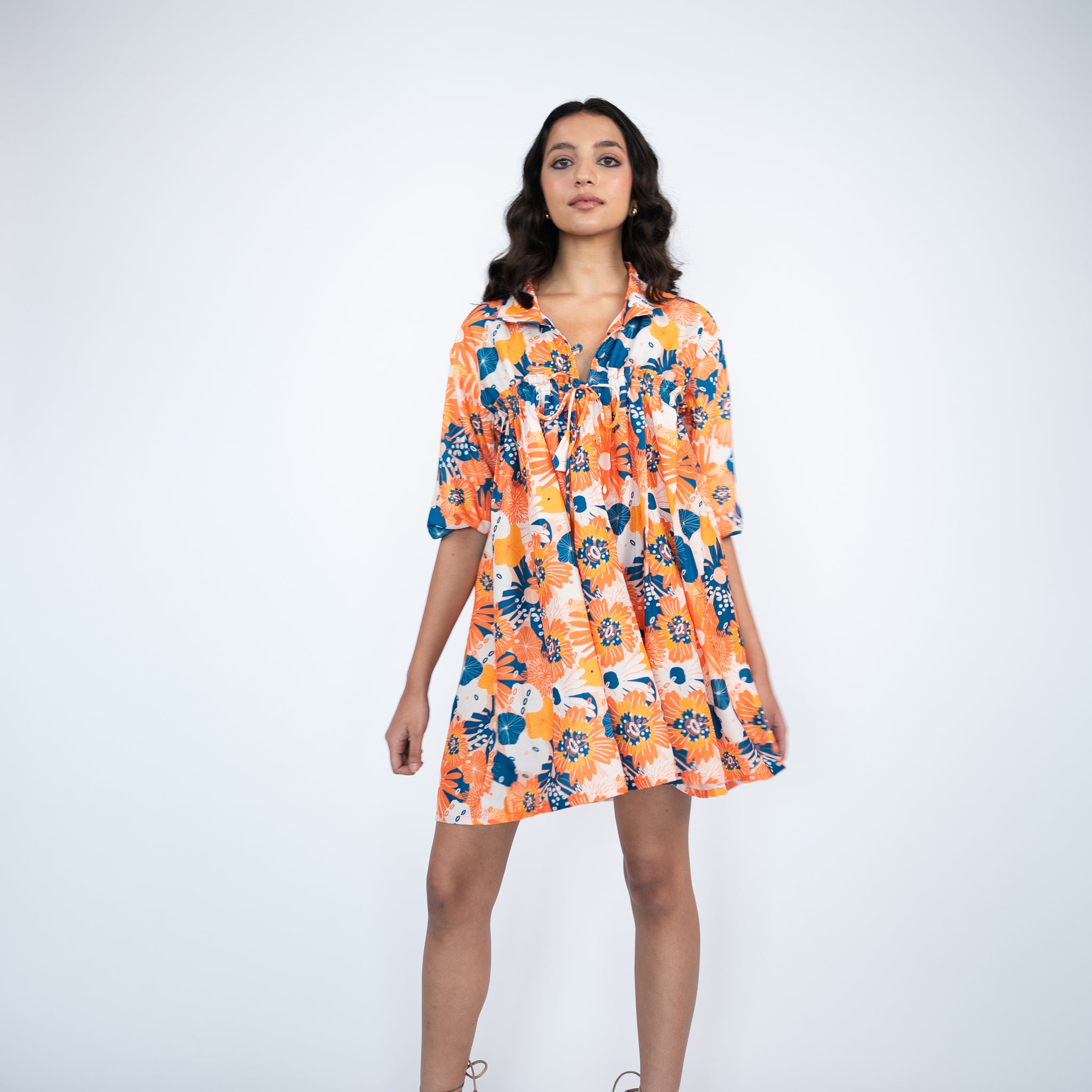 Flared floral printed dress