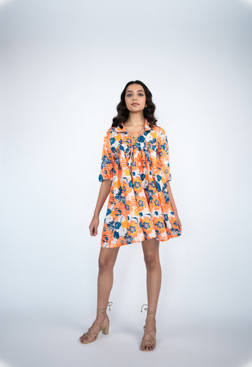 Flared floral printed dress