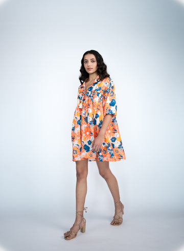 Flared floral printed dress