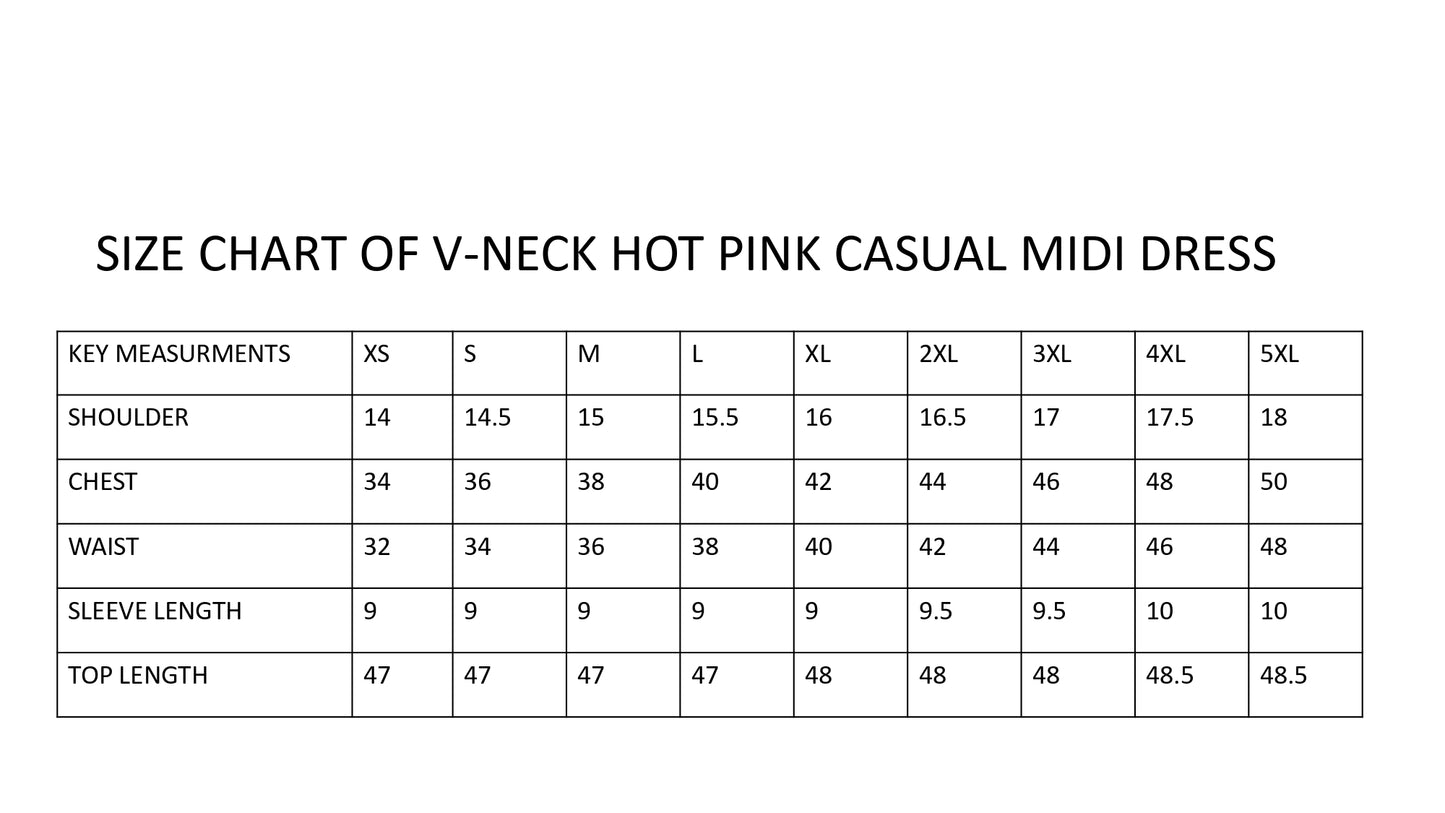 V-neck hot pink casual midi dress